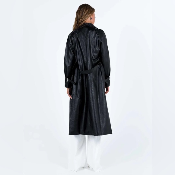 Princess Polly Women's Black Faux Leather Trench Coat - Picture 2 of 12